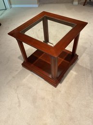 Wooden Side Table With Glass Inlay Top