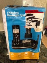 AT&T 2 Handset Bluetooth System W Connect To Cell Portable Phone