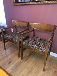 American Of Martinsville Danish Style Mid Century Walnut And Cane Cats Eye Dining Chairs