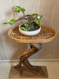 Real Wood Table With An Artificial Bonsai Tree