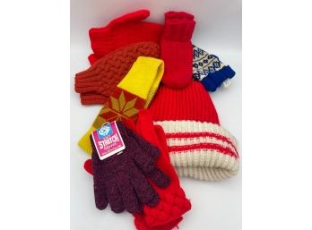 Vintage Knit Beanie, Mittens And Stretch Gloves