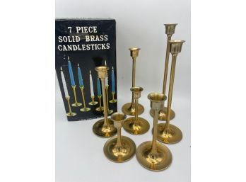 7 Solid Brass Candlesticks 3-9in Tall