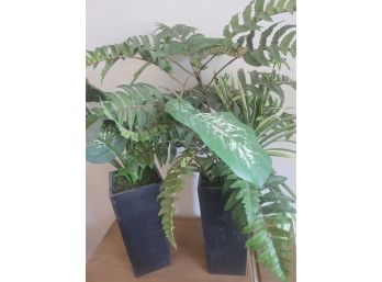 2 Artificial  Plants In Wooden Planter
