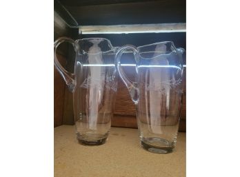 2 Etched Glass Pitchers From Yugoslavia
