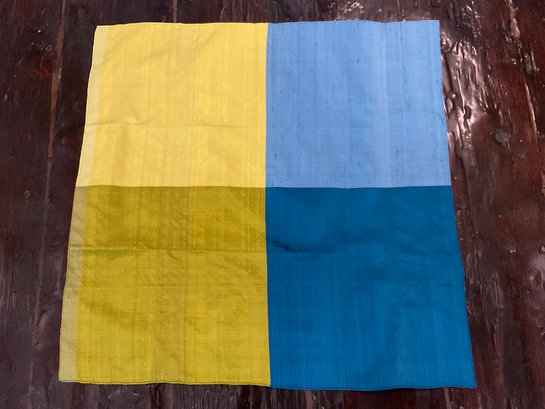 163 Vintage Silk Yellow, Green, And Blue Square Scarf