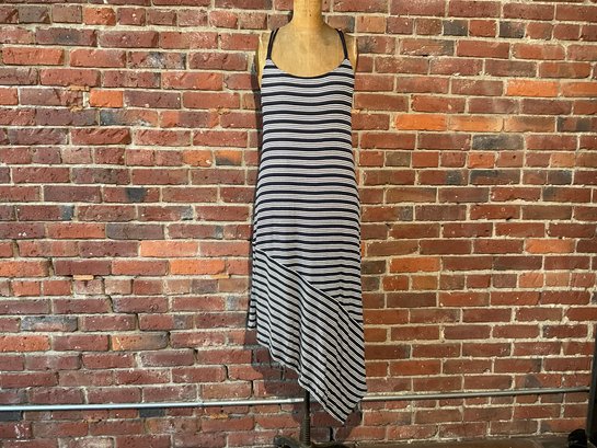 184 Gap Navy Blue And White Striped Spaghetti Strap High Low Dress