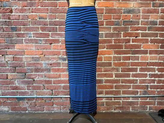 194 Vintage Nicole Miller Navy Blue And Black Striped Maxi Skirt/Dress