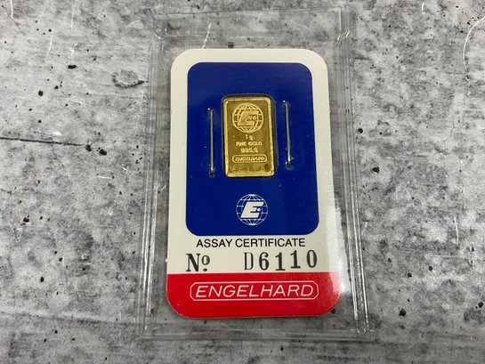 232 Vintage Engelhard 1 Gram Gold Bar Sealed With Assay Card