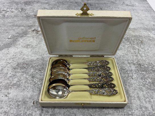 236 Vintage Gullsmed Set Of Six Silver Stirring Spoons