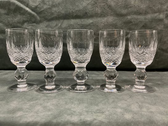 029 Set Of Five Waterford Cut Crystal Small Cordial Glasses