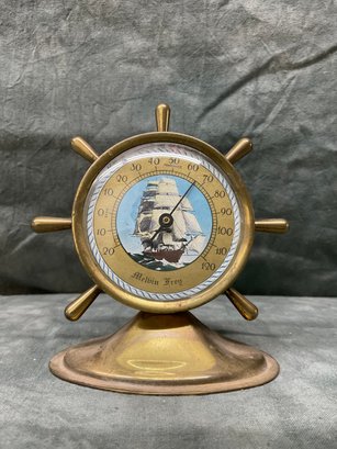 115 Brass Ship's Wheel Desktop Thermometer Melbin Frey Barque Ship Background