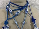 092 Lot Of 3 Vintage Porcelain Chinoiserie Blue Threaded Necklaces