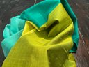 164 Vintage Silk Yellow, Green, And Teal Square Scarf
