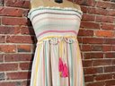 178 Pilya Multi-Colored Striped White Cinched Strapless Dress