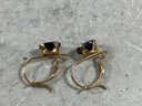 004 Vintage 14k Gold Dark Sapphire Earrings