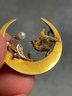 019 Antique Art Nouveau 10k Gold Pearl And Garnet C Clasp Bird Crescent Moon Brooch
