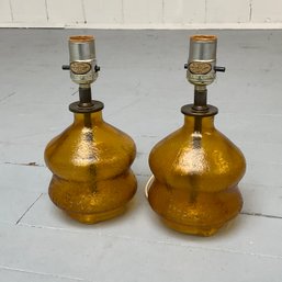 #139RC  Vintage Pair Of Amber Colored Glass Table Lamps