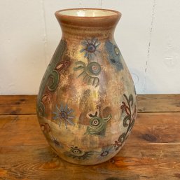 #147RA Pablo Seminario Urubamba Cusco Peru Earthenware Clay Pottery Vase Ancient Motif