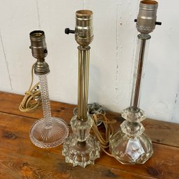 #140RB Lot Of 3 Vintage Glass 1950s Unmatched Table Lamps