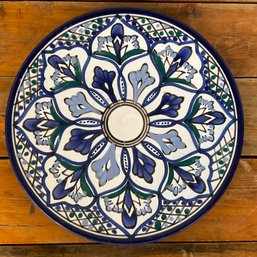 #145RA Hand Painted Blue/ White Moroccan Wall Hanging Plate 12'