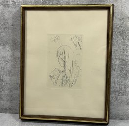 110 Vintage Pierre Bonnard 'Jeune Fille Lisant' (1867-1947) French Modern Etching Framed Drawing