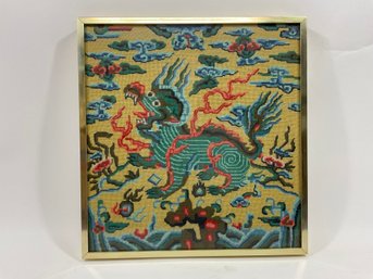 200 Embroidered Needlework Chinese Imperial Dragon Framed