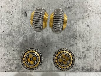 078 Lot Of 2 Vintage Gold And Silver Tone Clip On Earrings, Joan Rivers