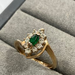 004 18k GF 'Gersc' Green Garnet Rhinestone Ring Size 5.75