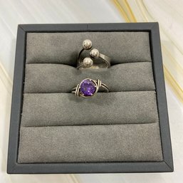 013 Lot Of Two Sterling Silver And Amethyst Rings