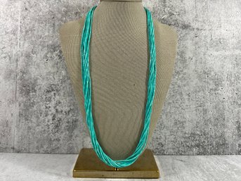 090 Vintage Multi Strand Liquid Turquoise Sterling Silver Necklace
