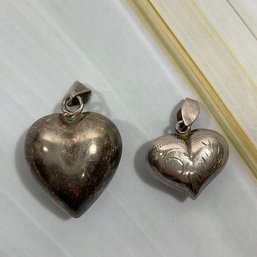 017 Lot Of Two Sterling Silver Bubble Heart Engraved Necklace Charms