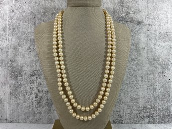 093 Vintage Multi Strand Flower Clasp Faux Pearl Necklace