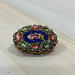 029 Vintage Italian Micro Mosaic Multi-Colored Brooch Pin