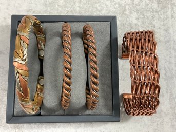 101 Lot Of 4 Vintage Copper Twisted Cuff Bangle Bracelets