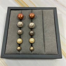 040 Lot Of Five Multi-Colored Pearl/Ball Stud Earrings, Copper, Silver, Gold, Pearl