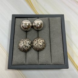 044 Lot Of Two Half Sphere Silver Tone Stud Earrings