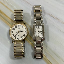 061 Lot Of Two Vintage Silver Watches, Fossil, Timex