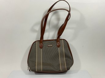 127 Vintage Esprit Herringbone Brown Striped Leather Shoulder Bag Purse