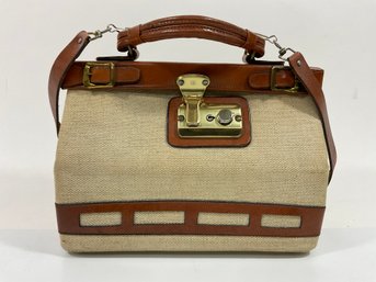 132 Vintage Unbranded Woven Tan Leather Doctor's Bag Style Handbag Purse