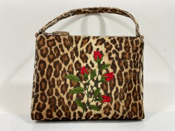 133 Vintage Folly Soft Leopard Print Rose Embroidered Purse Handbag