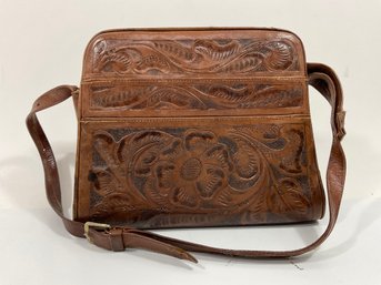 136 Vintage Unbranded Mexican Tooled Western Leather Shoulder Bag Purse, AS IS