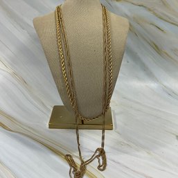 079 Lot Of Two Monet Gold Tone Long Chain Necklaces, Double Layer Chain, Twist Chain