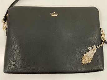 140 Vintage Kate Spade Black Caviar Leather Stripped Interior Padded Laptop Bag Case