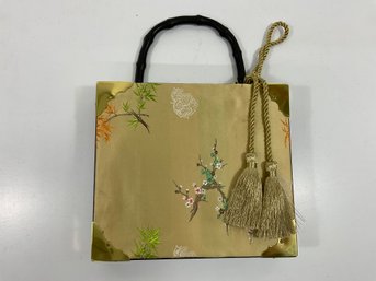 146 Vintage Handmade Cigar Box Satin Asian Floral Fabric Purse Box W/ Rope Tassels