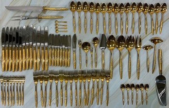 097 S. Kirk & Son Gold Plated Sterling Silver Set Of 86 Flatware With Monogram, 1925 Grams