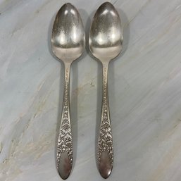 117 Pair Of Two National Silver Silver Plated Floral Engraved Spoons