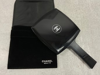 148 Vintage Chanel Hand Held Cosmetic Mirror With Velvet Case