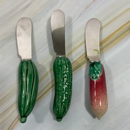 108 Set Of Three Lide Inox France Ceramic Handle Spread Knifes, Pickle, Cucumber, Radish