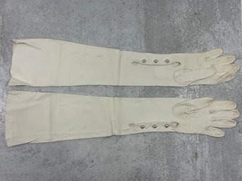 151 Vintage White Suede Leather Long Evening Formal Gloves