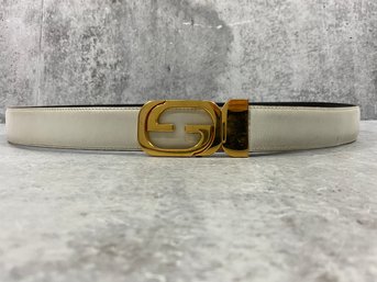 155 Vintage Gucci White Leather Gold Tone Italian Belt